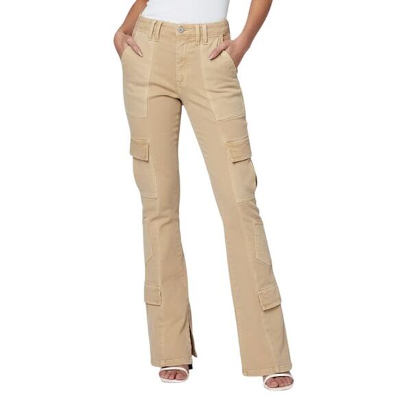 Blank NYC The Hoyt Beige High-Rise Mini Flare Cargo Pants NWT Size 26 - Picture 1 of 9